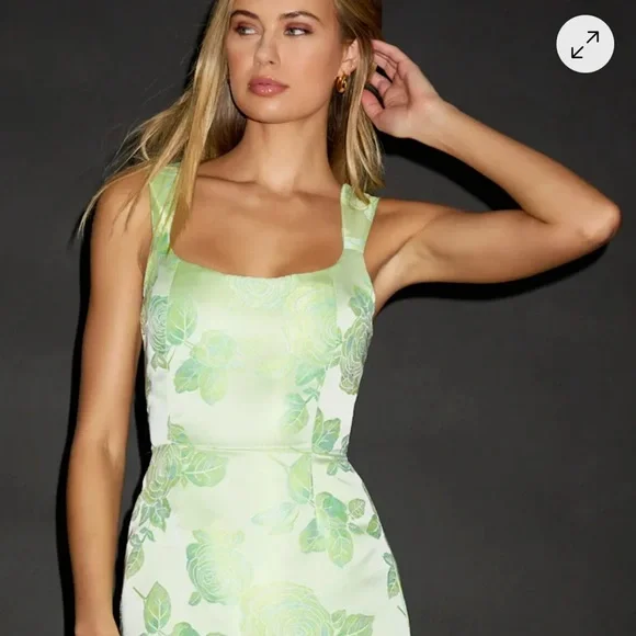 Lulus | Dresses | Brighter Side Light Green Floral Satin Jacquard Minidress  | Poshmark